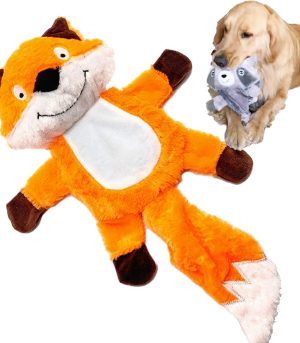 5 Pack Plush Toys Assortment Value Bundle Puppy Pet Mutt Squeak Toy for Medium Large Dogs (5 Pack Premium Corduroy) (1 Pack Large Plush Fox)