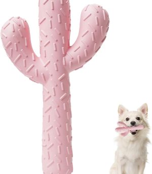 Dog Chew Toys, Tough Rubber Dog Toys for Aggressive Chewers, Cactus Dog Toy for Training and Cleaning Teeth, Pink Cute Dog Toys for Medium/Large Dog