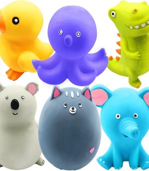 4 Inch Latex Dog Squeaky Toys, Soft Rubber Chew Toy, Animal Ball for Puppy Small Medium Pets (5 Pack)