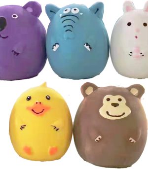 2.4 in Small Latex Dog Squeaky Toys - Soft Rubber Puppy Chew Toy, Animal Ball for Fetch Play - Small Medium Pets (Animal 5 Pack - Small)