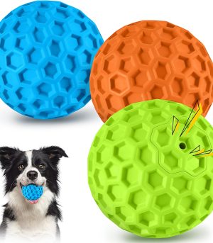Dog Chew Toys, Dog Toys for Aggressive Chewers Large Breed, Interactive Squeaky Balls, Tough Dog Toys with Natural Rubber for Large and Medium Small (3 Balls)