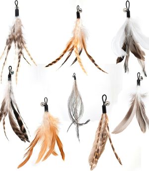 Natural unstained Feathers,8PCS Cat Feather Toys Replacement Wand Toy Refills, Cat Feathers Refill for Indoor Cats,Perfect Wand Attachments