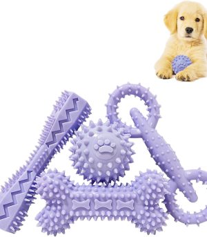 4 Pack Puppy Toys for 2-8 Months Puppies Cute Purple Teething Toys Soft Durable Interactive Chew Toy for Small Dogs