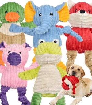 5 Pack Tough Dog Toys Stuffed Squeaky Dog Toys Assortment Plush Animal Dog Toy Value Bundle Puppy Pet Dog Toys for Small Medium Large Dogs