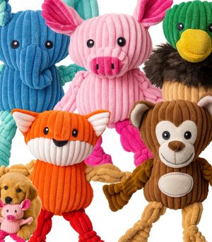 Plush Toys Assortment Value Bundle Puppy Pet Mutt Squeak Toy for Medium Large Dogs (5 Pack Knotted)